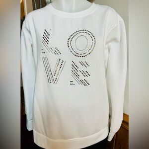 Bling Love top w rhinestones and pearls, sz S, cream/winter white/ivory